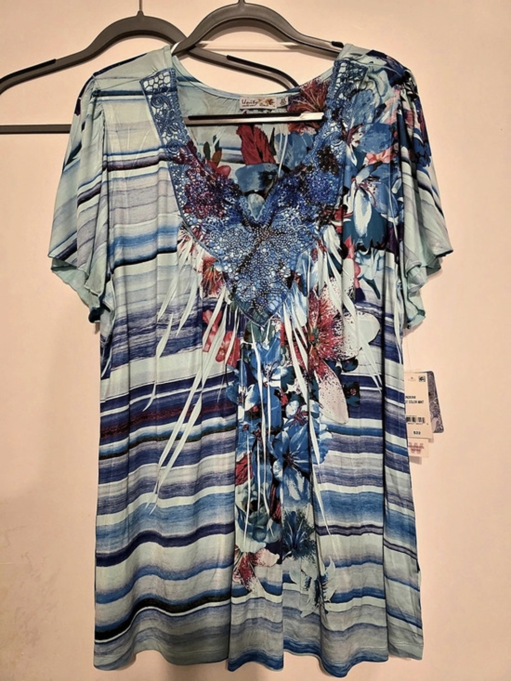 Women's Unity Blast Color Mint Embellished Shirt in Blue & Green Size 2X NWT